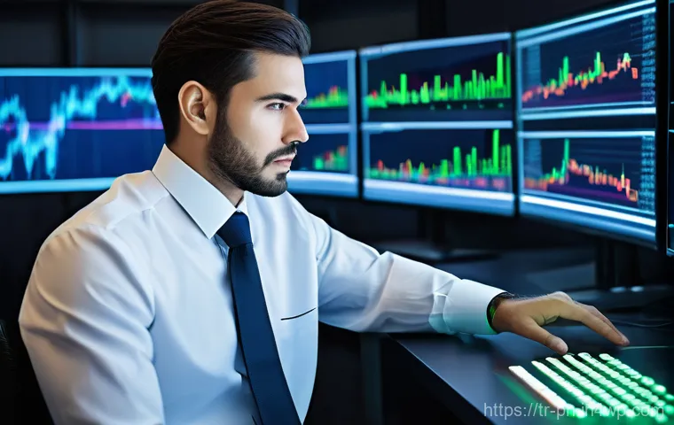 웹어셈블리로 만든 금융 거래 플랫폼 - **Prompt:** A dynamic, high-tech trading room with a focused, diverse professional (age 30s-40s) int...