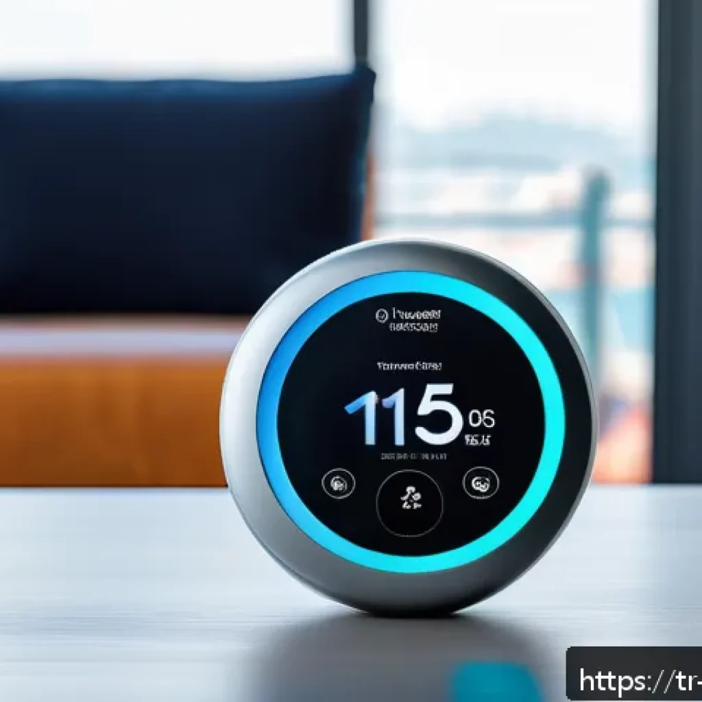 웹어셈블리와 IoT 디바이스의 연결 - A sleek, modern IoT sensor device integrated with WebAssembly technology, depicted in a high-tech sm...