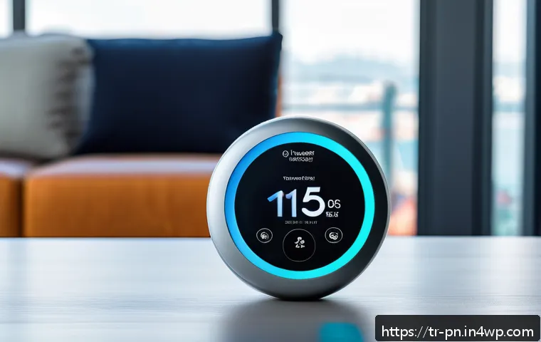 웹어셈블리와 IoT 디바이스의 연결 - A sleek, modern IoT sensor device integrated with WebAssembly technology, depicted in a high-tech sm...