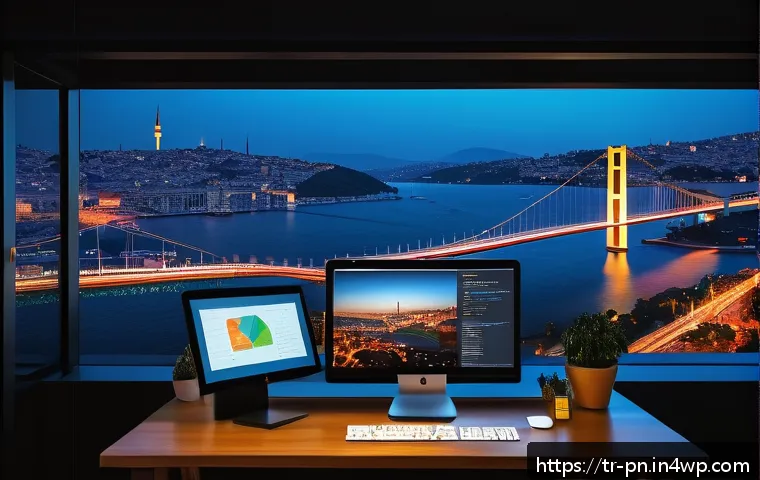 웹어셈블리 기반의 인터랙티브 콘텐츠 제작 - A futuristic web developer workspace in Istanbul, showcasing a high-tech computer screen displaying ...