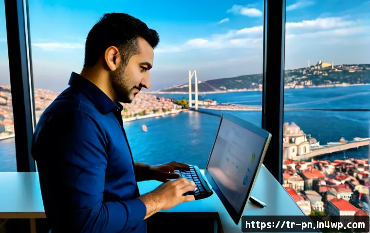 Home 30 웹어셈블리와 클라우드 서비스의 통합 사례 - Photorealistic modern Istanbul technology office, Turkish cloud engineer in smart casual attire revi...
