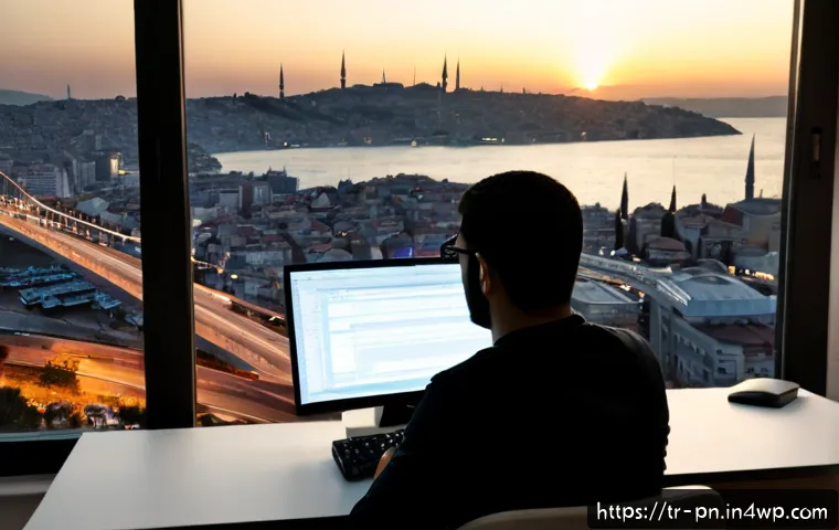 Home 17 웹어셈블리의 데이터 보안 방안 - Photorealistic cybersecurity workspace in Istanbul, Turkey, showing a focused software engineer at a...